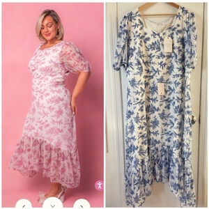 Ivy City Co Floral Midi Dress - Pink and Blue